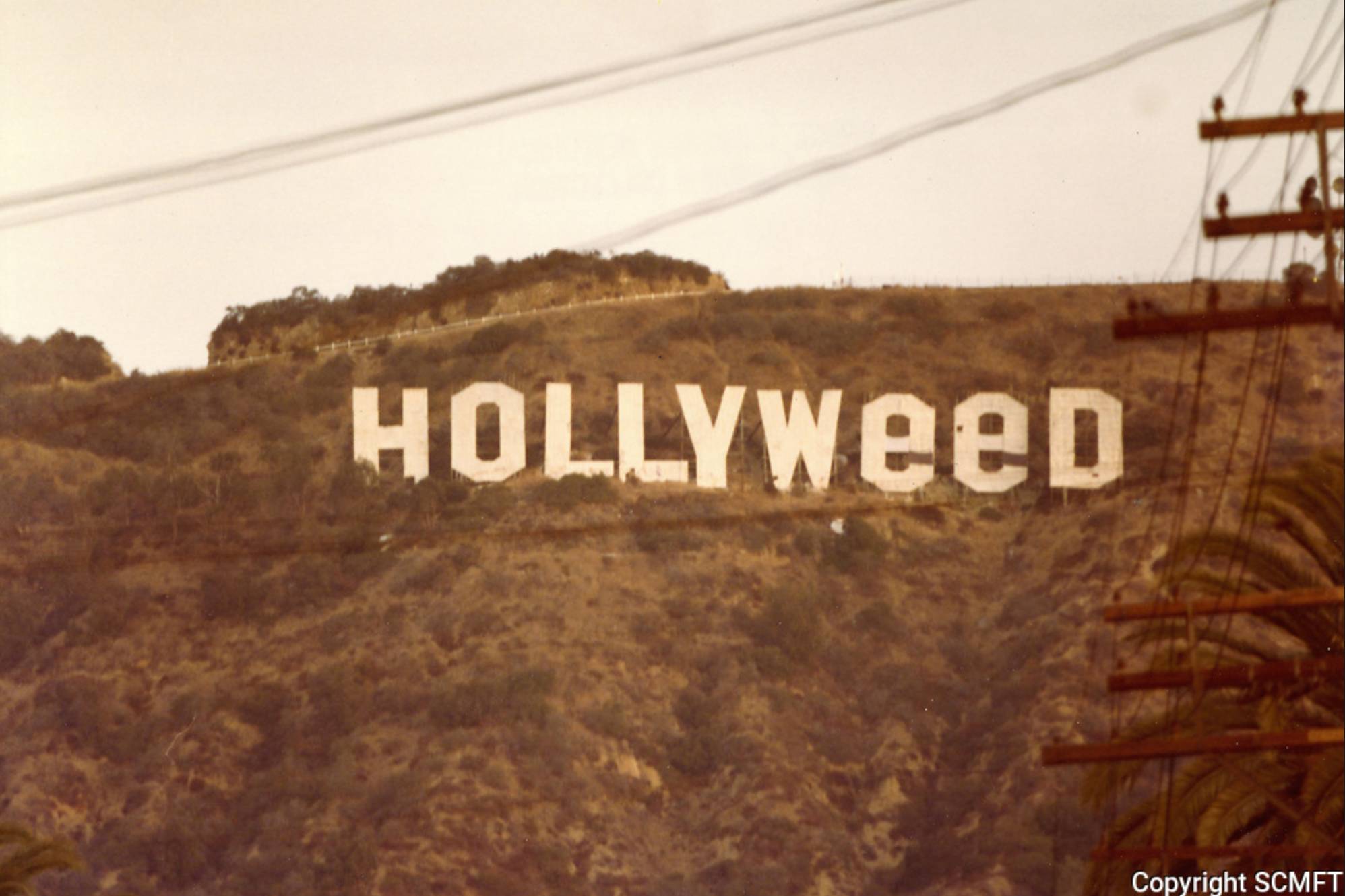1976. Знак Голливуд изменён на Hollyweed.