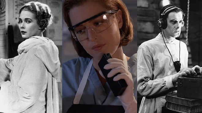 Слева на право: Фрида, героиня фильма «Женщина на Луне»; Агент Дана Скалли из сериала «Секретные материалы»; Генри Франкенштейн из картины «Франкенштейн» 1931 года.